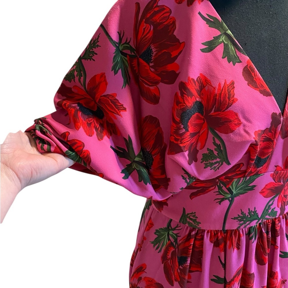 Alexia Admor Pink Floral Midi Dress with Red Blooms - Picture 4 of 9
